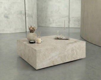 Mesa de centro de mármol beige hecha a mano / Centro de mesa moderno para sala de estar
