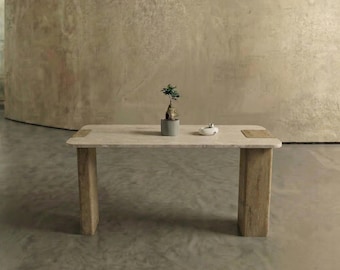 Consola escultural de travertino / Muebles minimalistas naturales estrechos / Consola de lujo para vestíbulo y entrada