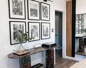 Consola de mármol Rosso Levanto: consola multimedia rectangular escultural para recibidor y recibidor.