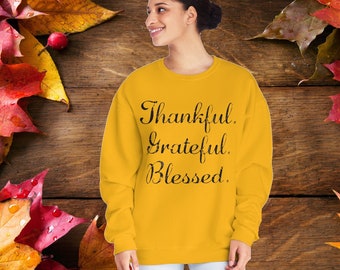 Thankful Grateful Blessed Unisex Sweatshirt Football Thanksgiving Family Friends