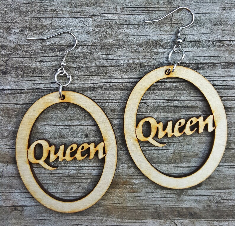 Queen Wooden Earrings Etsy