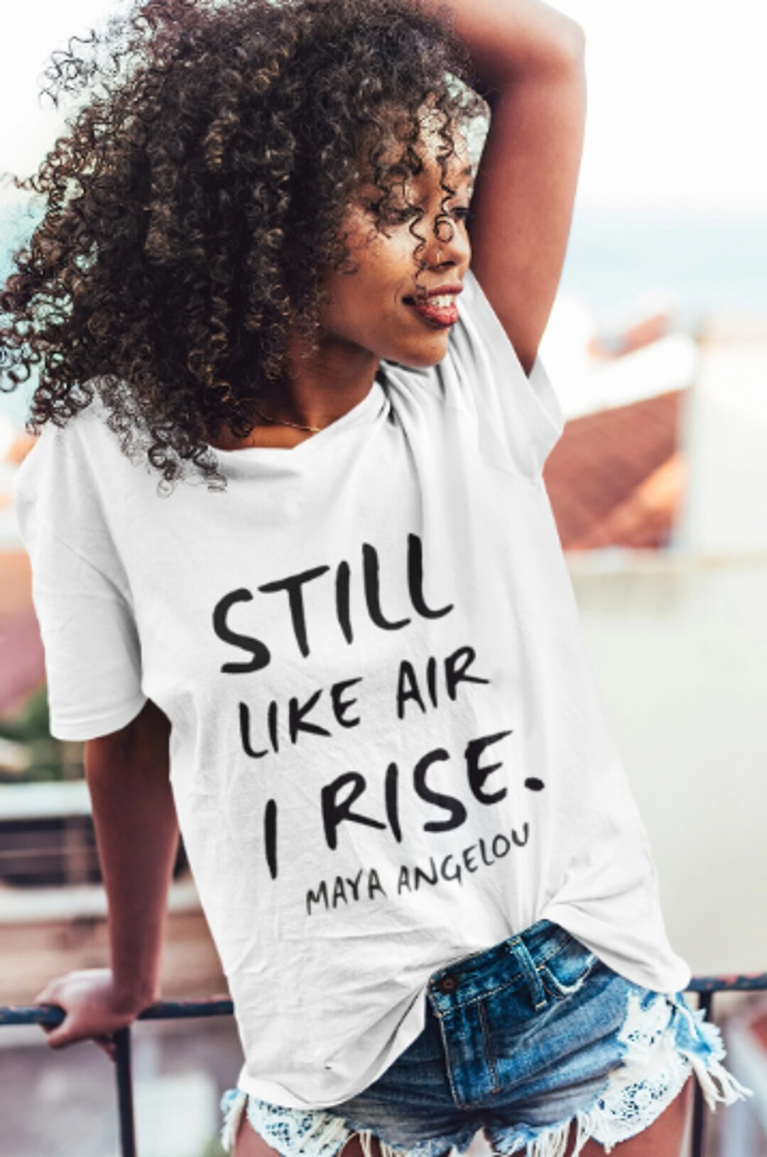 Women's T-Shirts [Out of Print] Maya Angelou / And Still I Rise V-Neck Tee (White) (Womens) L-1194_And-Still-I-Rise-Maya-