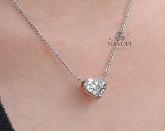 1.0 to 2.0 CT Heart Lab Grown Diamond Pendant, Solitaire Diamond Pendant, Wedding Pendant for Her, Charm Pendant, Anniversary/Birthday Gift