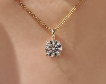 Elegant Diamond Pendant - 14K Gold Lab Grown Diamond Solitaire Necklace