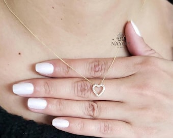 14K Gold Open Heart Lab Grown Diamond Pendant Necklace