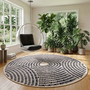 Hand-Tufted "Ink Rain" Round Rug | Black & Cream Circular Area Rug | Luxury Wool Dotted Pattern Carpet