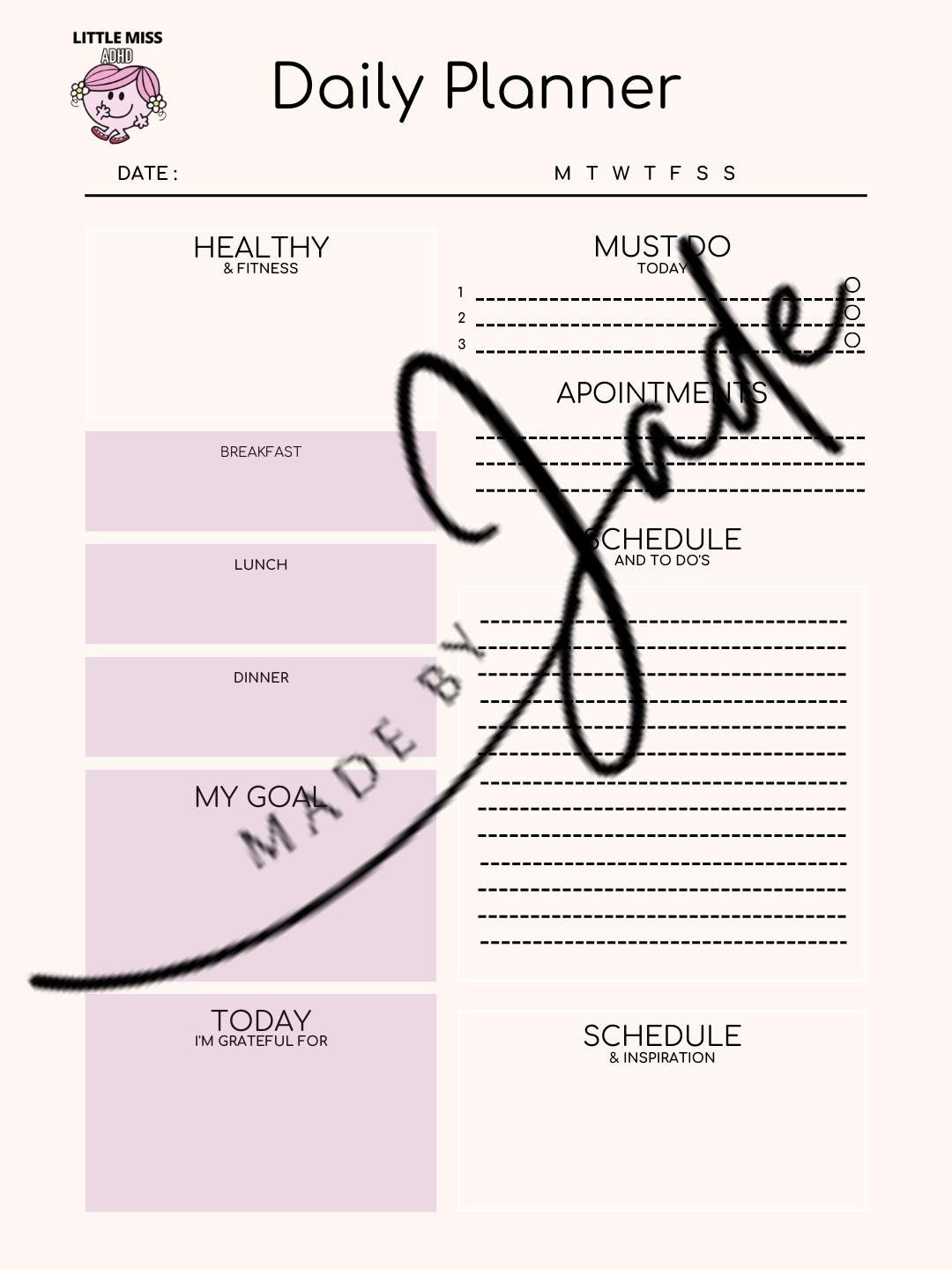 Little Miss ADHD Daily Planner – Printable To-do List (digital Download ...