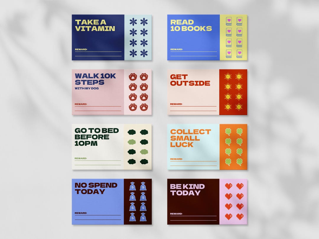 Tracker Cards.pdf Printable Habit Tracker Cards | Self Care Goal Planner (canva Template ...