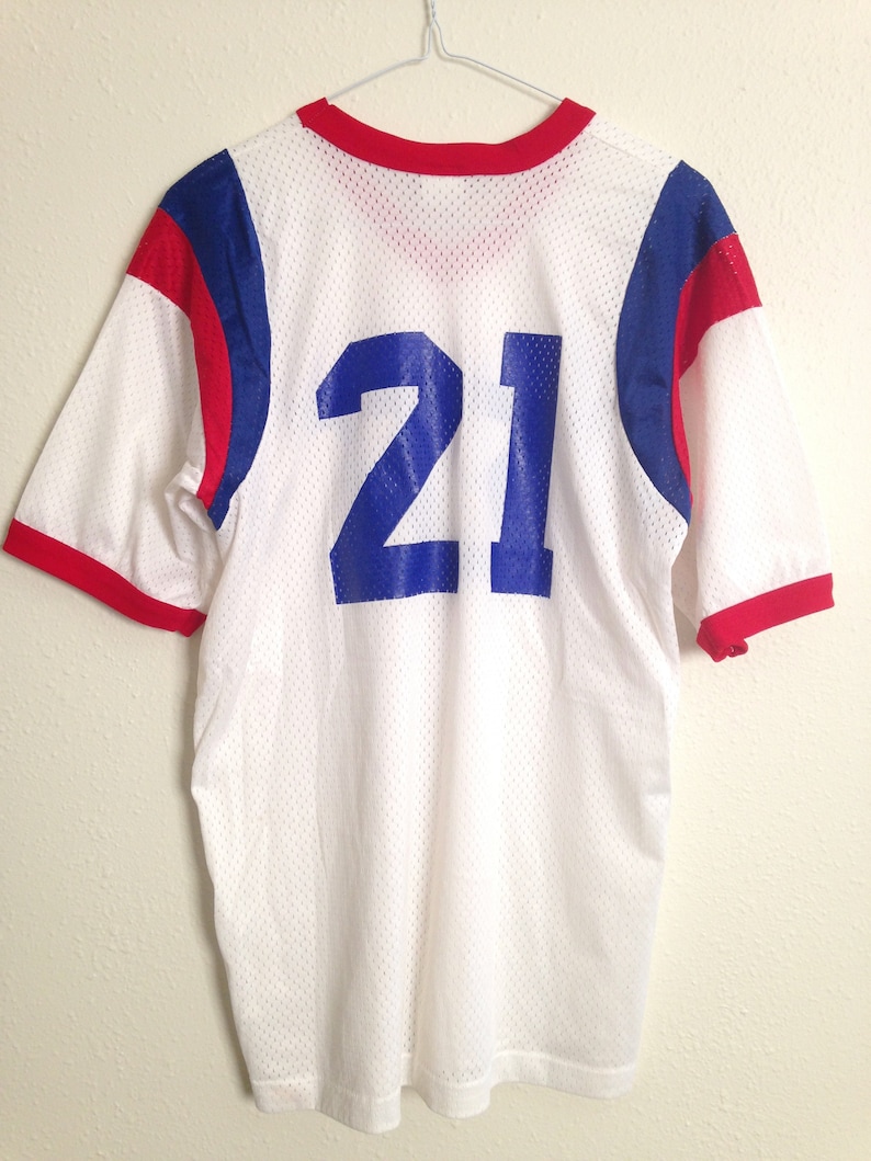 80s Vintage Nylon Football Sports Jersey Red White & Blue Size Etsy