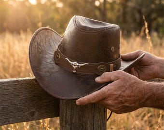 Sombrero de vaquero clásico del oeste, de cuero envejecido, estilo ranchero, equipo para aventuras al aire libre, unisex, moda marrón, rodeo, festival