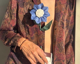 Fleurs en origami tournesol bleues faites à la main pour la décoration et les cadeaux.