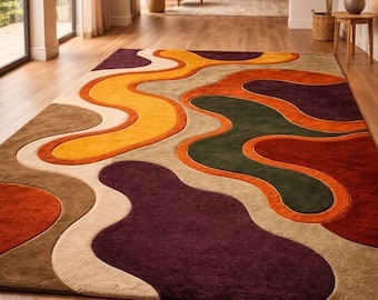 Handmade Abstract Wool Rug – Modern Tufted Contemporary Carpet