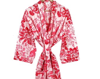 Handmade Floral Cotton Kimono Bathrobe – Lightweight, Bohemian Loungewear, Printed robes, Unique wear
