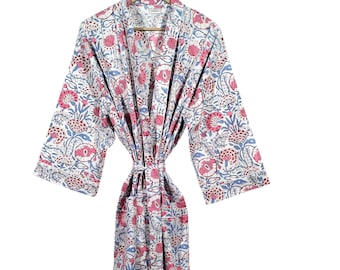 Floral Handmade Floral Cotton Kimono Bathrobe – Lightweight, Bohemian Loungewear, Printed robes