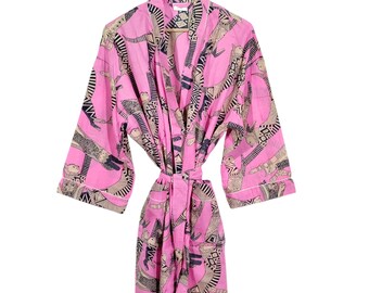 Handmade Floral Cotton Kimono Bathrobe – Lightweight, Bohemian Loungewear, Printed robes