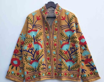 Handmade Velvet Suzani Embroidery Jacket: Women's Coat