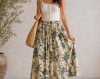 Handmade Floral Print Cotton Skirt: Boho Maxi Skirt, Women's clothing