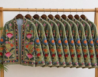 10 stuks Indiaas fluwelen Suzani-borduurjack, boho bloemen ambachtelijke jas, damesbovenkleding