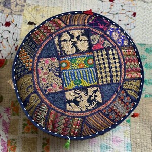 Indiase patchwork handgemaakte geborduurde ronde etnische vintage poef hoes stijlvolle voetenbank hoes