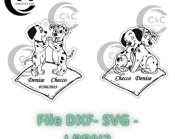 ダルメシアンペンダントのクリップアート（名前入り）dxf、svg、lbrn2、デジタルファイルダウンロード