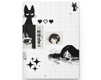 Gothic Kawaii Manga Cat Hardcover Journal | Anime Aesthetic Notebook