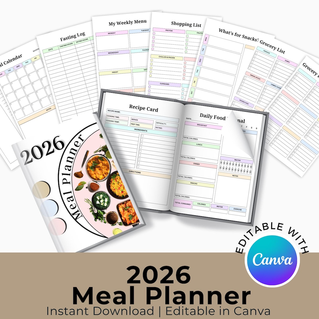 2026 Meal Planner | Printable Weekly & Monthly Meal Organizer, Digital ...