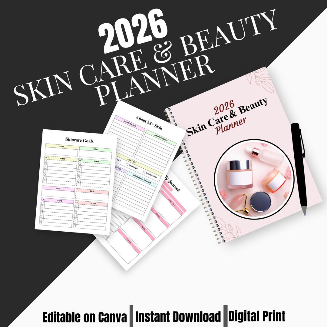 Skin Care &amp; Beauty Planner 2026 | Printable Skincare Tracker, Digital Download Canva Template ...