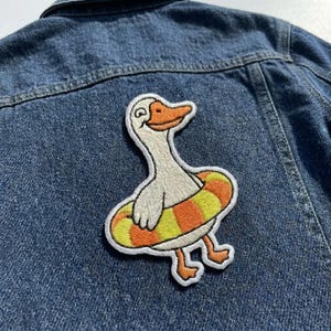 Funny Duck with Pool Float Embroidered Patch Cute Goose Swim Ring Applique Iron On Summer Decal for Denim Jacket