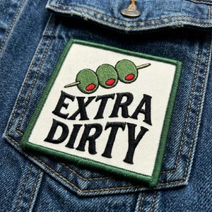 Extra Dirty Martini Olive Embroidered Patch: Cocktail Decal for Jackets, Backpacks (Iron-On/Sew-On)