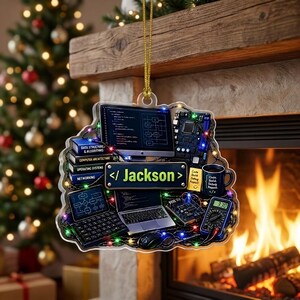 Personalized Programmer Desk Ornament | Custom Coder Gift | Software Engineer Decor | Tech Workstation Bauble | 2D Acrylic Keepsake