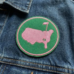 Pink Green Golf Patch Round USA Map Embroidered Applique Iron On Preppy Sports Decal for Club Bag