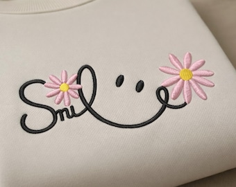 Desenho de Bordado de Carinha Sorridente, Arquivo para Máquina de Bordar com Expressão Feliz, Padrão Minimalista e Fofo, Download Instantâneo, PES DST JEF, Arte de Vibração Positiva