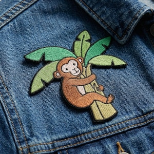 Monkey Banana Tree Embroidered Patch: Tropical Jungle Animal Applique (3-9 Inches)