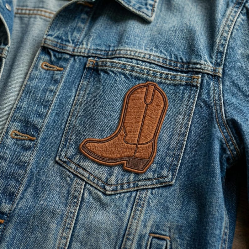 Brown Cowboy Boot Embroidered Patch Western Applique Iron on Rodeo ...