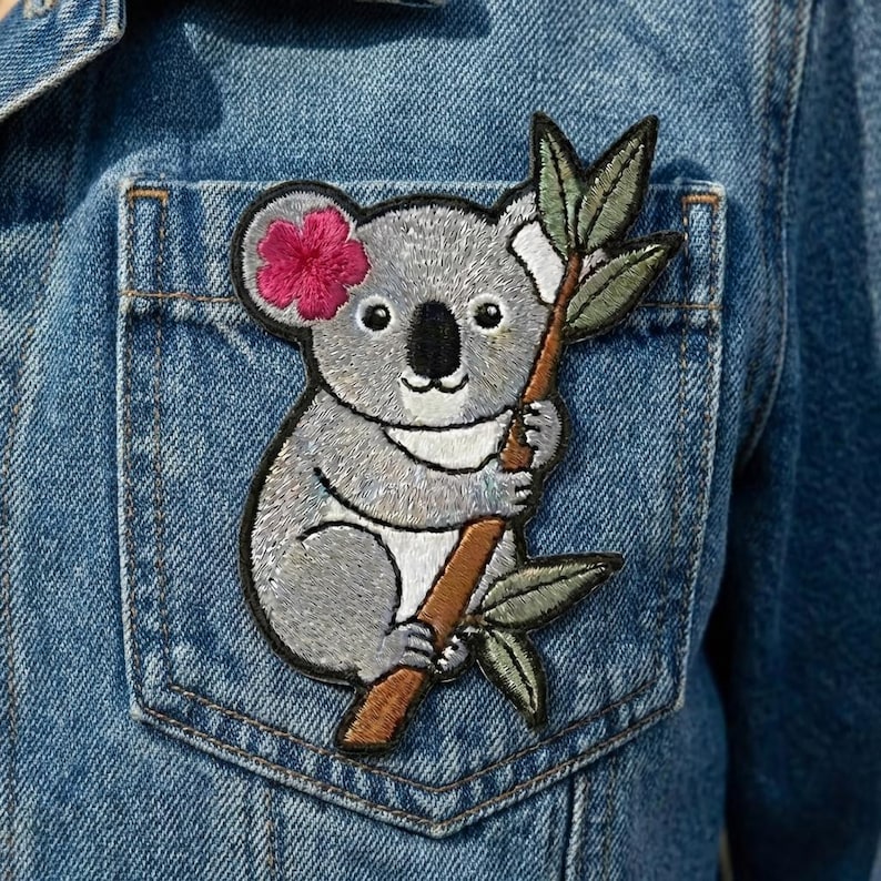 Embroidered Koala Patch With Pink Flower – Iron on or Sew on Animal ...