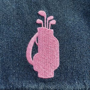 Pink Golf Bag Embroidered Patch Preppy Sports Applique Iron On Girly Decal for Denim Jacket Backpack