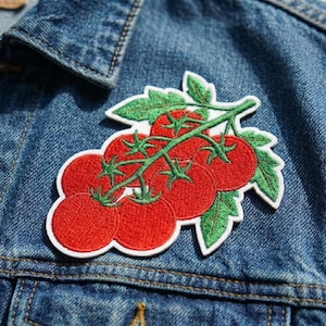 Cherry Tomato Vine Embroidered Patch Red Garden Applique Iron On Fresh Food Decal for Denim Jacket Bag