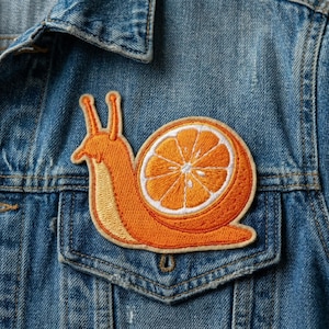 Orange Slice Snail Embroidered Patch Cute Citrus Fruit Applique Iron On Whimsical Decal for Denim Jacket Pocket