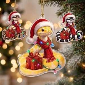 Personalized Cute Snake Ornament | 2D Acrylic Reptile Lover Gift | Santa Hat Python Decor | Custom Pet Keepsake
