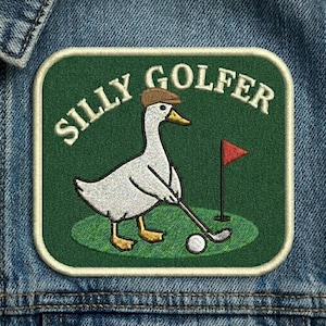 Silly Golfer Duck Embroidered Patch Funny Sports Applique Iron On Novelty Animal Decal for Denim Jacket Backpack