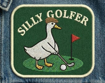 Silly Golfer Duck Embroidered Patch Funny Sports Applique Iron On Novelty Animal Decal for Denim Jacket Backpack