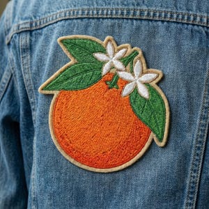 Orange Blossom Embroidered Patch: Citrus Fruit Nature Decal (Iron On/Sew On)