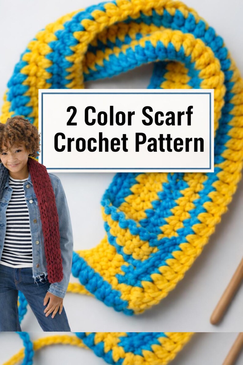 2 Color Scarf Crochet Pattern PDF, Easy Beginner Friendly Scarf ...
