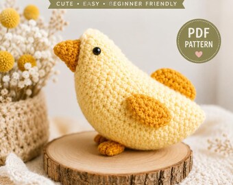 Patrón de amigurumi de pollito a crochet en PDF, lindo juguete de peluche de pollito bebé, amigurumi de animal de granja, pájaro de crochet fácil de aprender, regalo de bricolaje de pollito