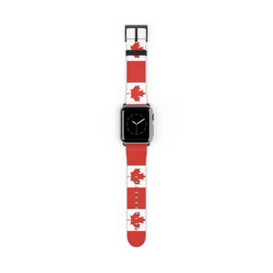 Canadian Flag Apple Watch Band, Faux Leather Maple Leaf Strap