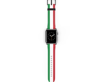 Cinturino per Apple Watch con bandiera italiana / Accessorio in similpelle, poliestere e acciaio inossidabile