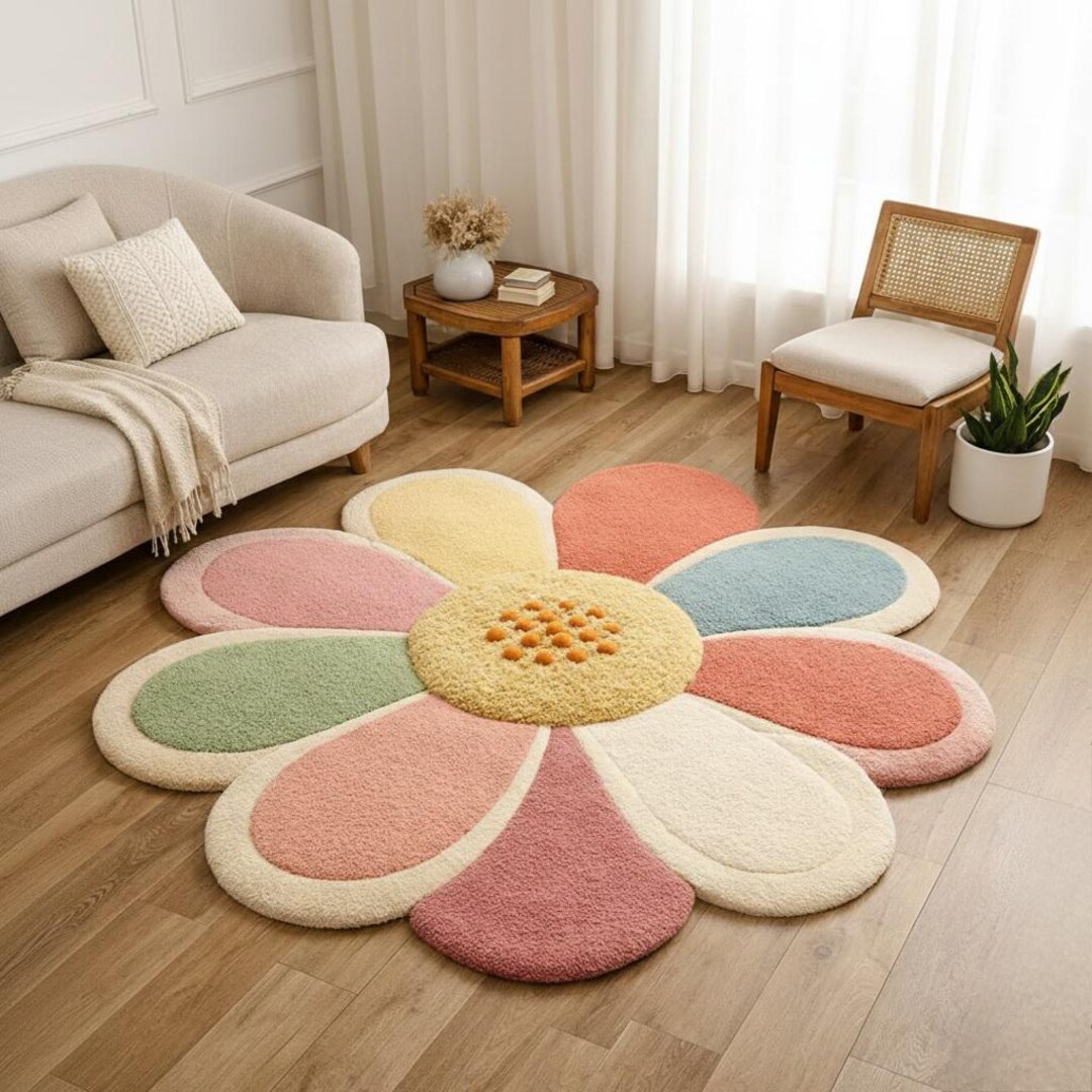 Handmade Pastel Flower Rug – Plush Tufted Nursery Carpet - Etsy