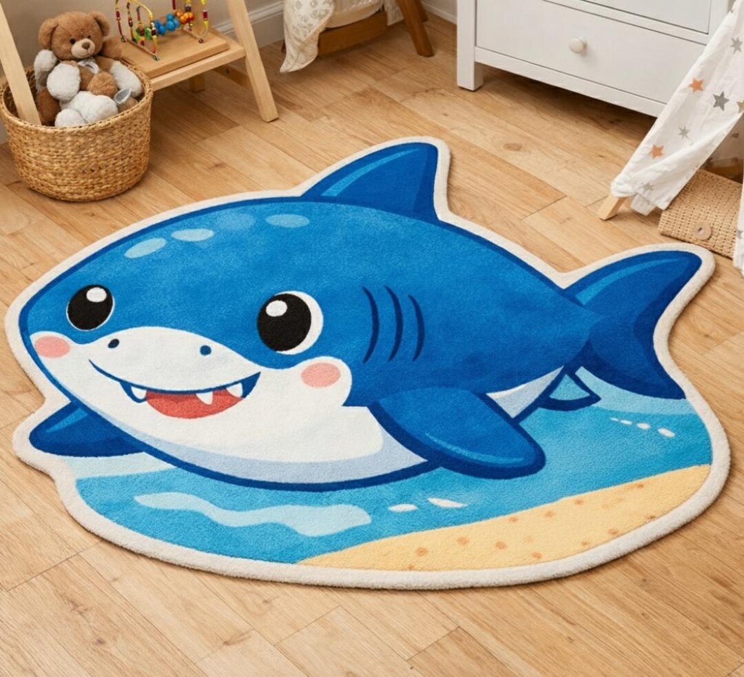 Hand Tufted Kawaii Shark Rug – Plush Nursery Carpet, Kids Decor - Etsy