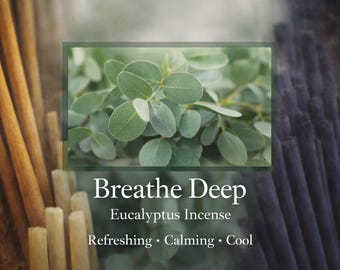 Breathe Deep Incense Sticks | Fresh Eucalyptus Scent | Hand-Dipped Incense | 20 Pack