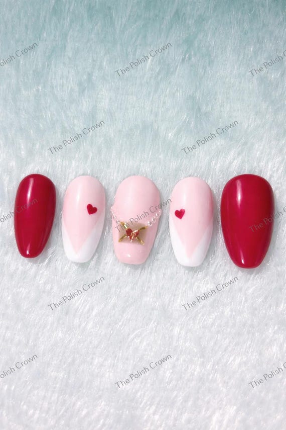 Pink & Red Heart Press-On Nails | Valentine’s Day Nail Set | Love Nails